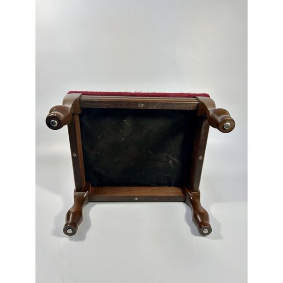 Mahogany Footstool Floral Needlepoint Cushion Foot Rest Vintage Flowers Burgandy - Picture 15 of 16